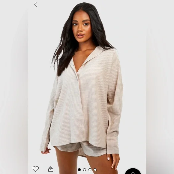 NWOT COTTON TONAL PINSTRIPE PAJAMA SET - Picture 5 of 6